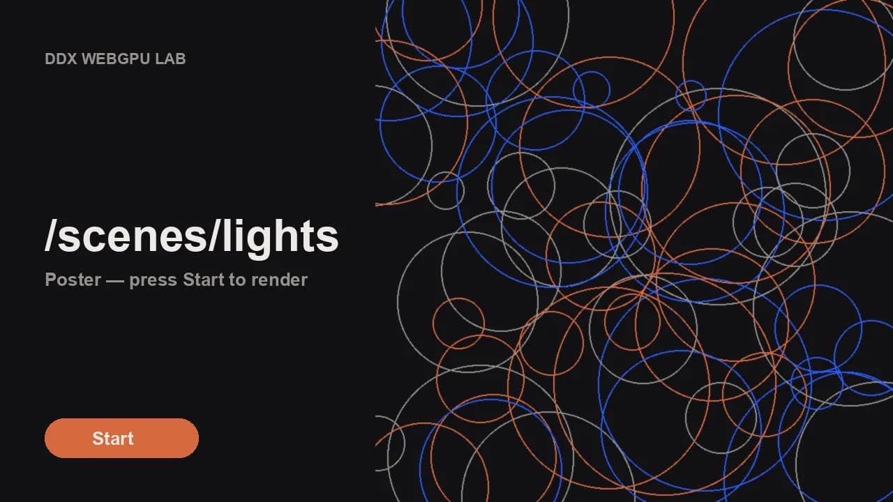 Poster of a pillar field lit by hundreds of coloured point lights